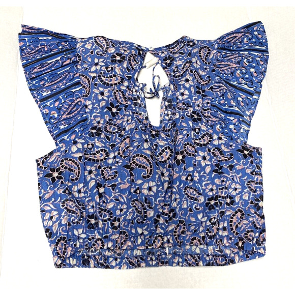 NWT Cleobella Alice Blouse Crop Top Blue Floral Paisley Ruffle Button Ta… - Picture 3 of 8